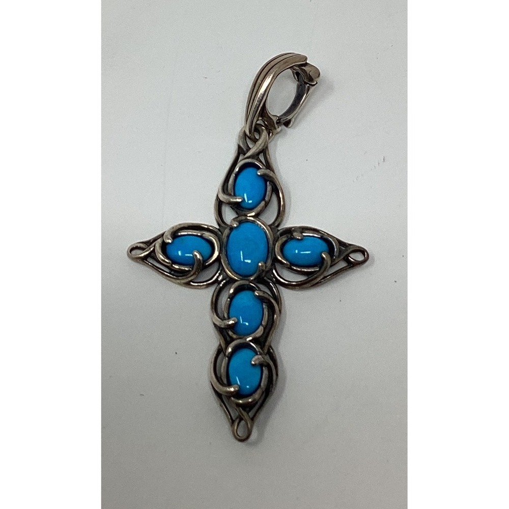 Carolyn Pollack Sterling Silver Turquoise Filigree Cross Enhancer Pendant CP 925